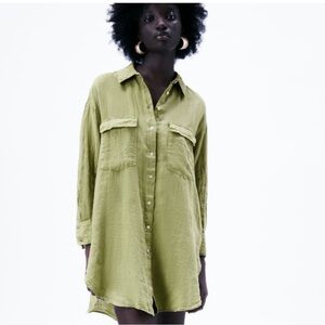 Zara linen oversized shirt dress